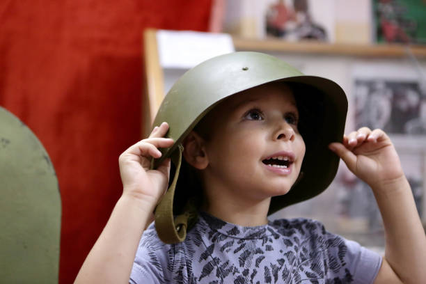 Child in a military helmet