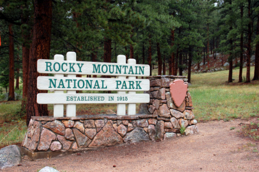 Cascade, CO, USA - Dec 5, 2022: A welcoming signboard at the entry point of the park