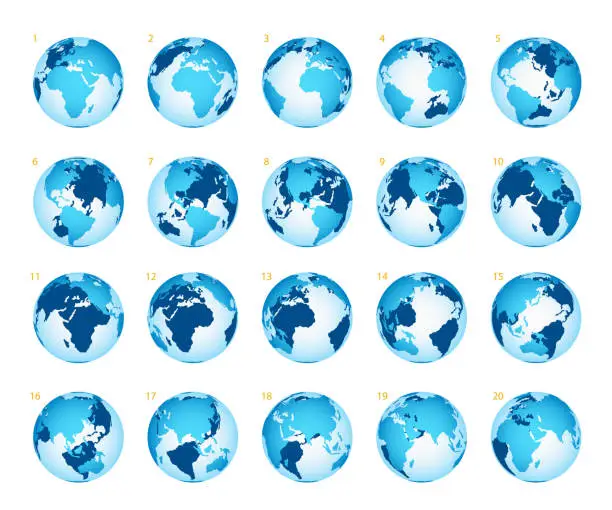 Three's Rotation Map 免費different earth globe views sides positions rotation map world向量圖與圖形 ...