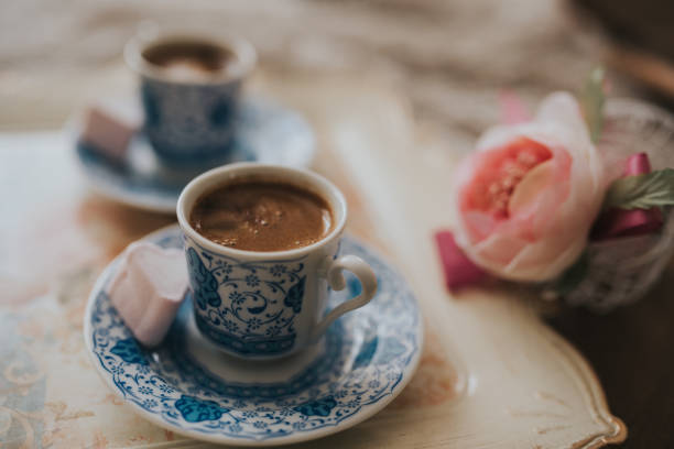 istock Turkish Coffee on wood table with retro colors. 955698592