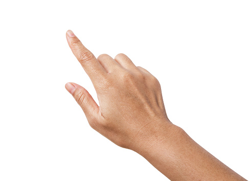 Woman hand showing the one fingers. counting hand sign isolated