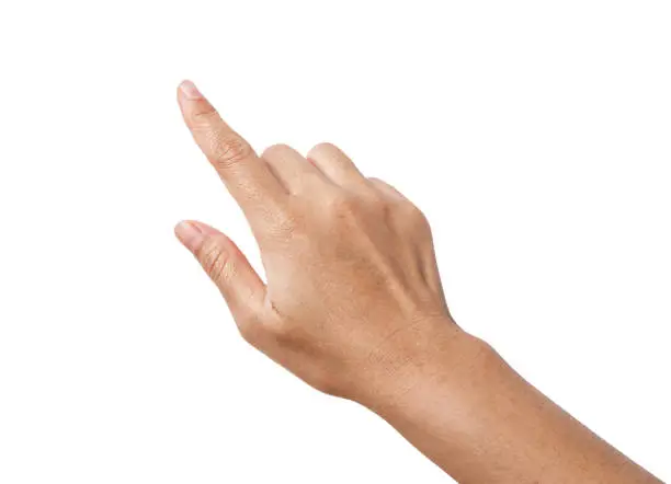 Photo of Woman hand showing the one fingers. counting hand sign isolated