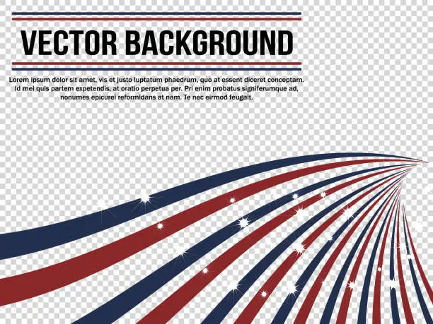 Vector illustration of Patriotic Red and Blue Flag radial abstract line borer with sparkling stars vector background.