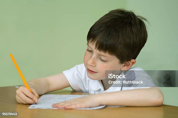 Boy Doing School Work Stock Photo - Download Image Now - 6-7 Years, 8-9 Years, Art