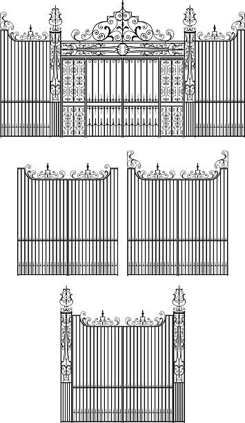 ilustrações, clipart, desenhos animados e ícones de set elaborado portão de ferro forjado - victorian style frame ornate black border