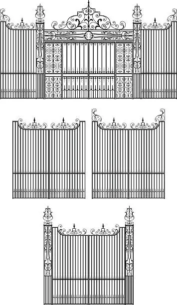 Vector illustration of Elaborate Wrought Iron Gate Set