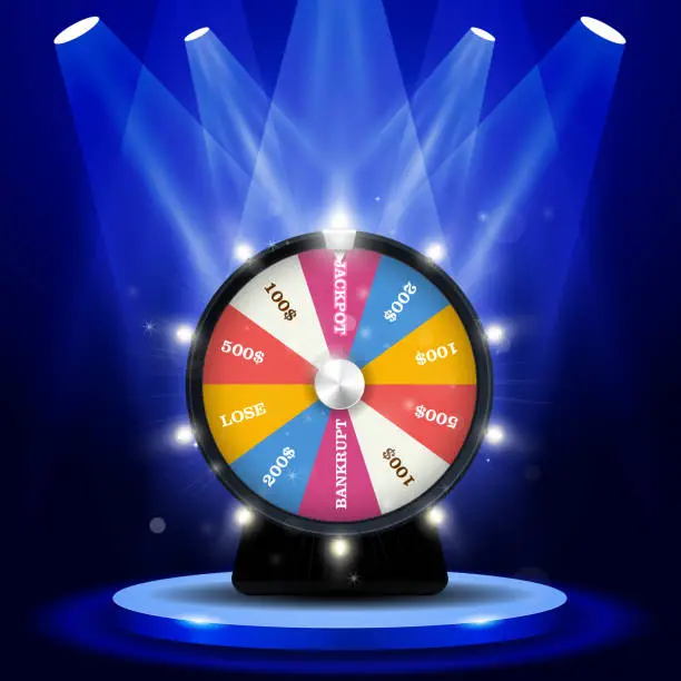 Vector illustration of Lottery big win - jackpot on wheel of fortune, gambling concept