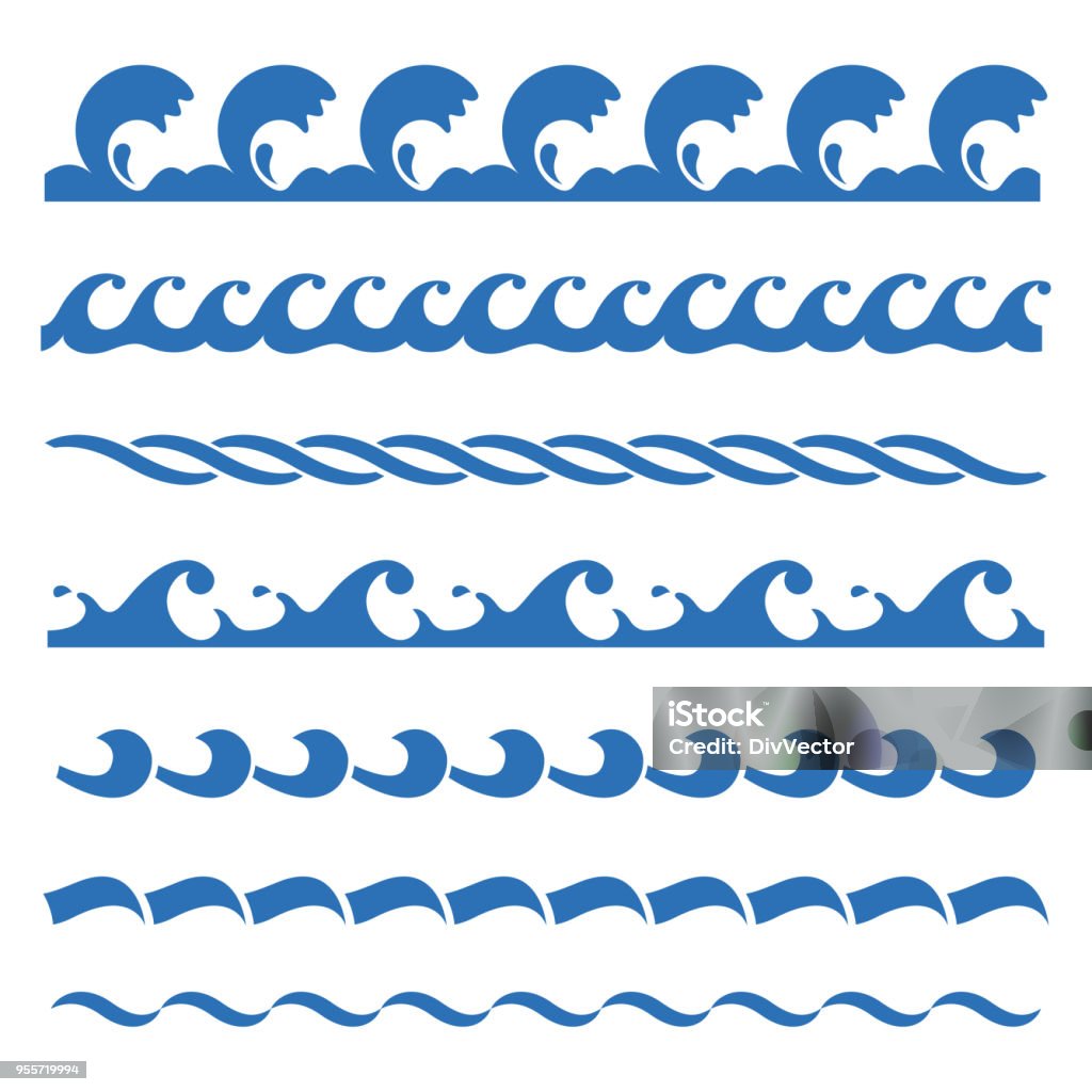 Wave Design Simple Seamless Wave Pattern Set Stock Illustration - Download Image Now ...