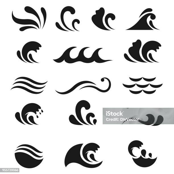 Waves Icon Set Stock Illustration - Download Image Now - Wave - Water, Vector, Splashing