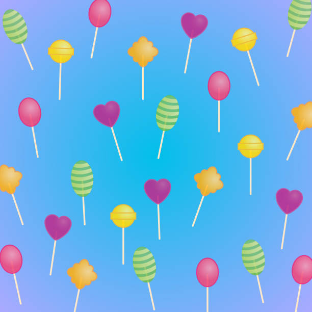 ilustrações de stock, clip art, desenhos animados e ícones de delicious sweet pattern: transparent lollipops on a blue background with a purple hue. - hard candy candy pink wrapping paper