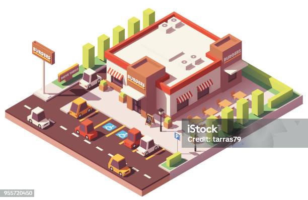 Vector Isometric Low Poly Fast Food Restaurant Stock Illustration - Download Image Now - Fast Food Restaurant, Restaurant, Fast Food