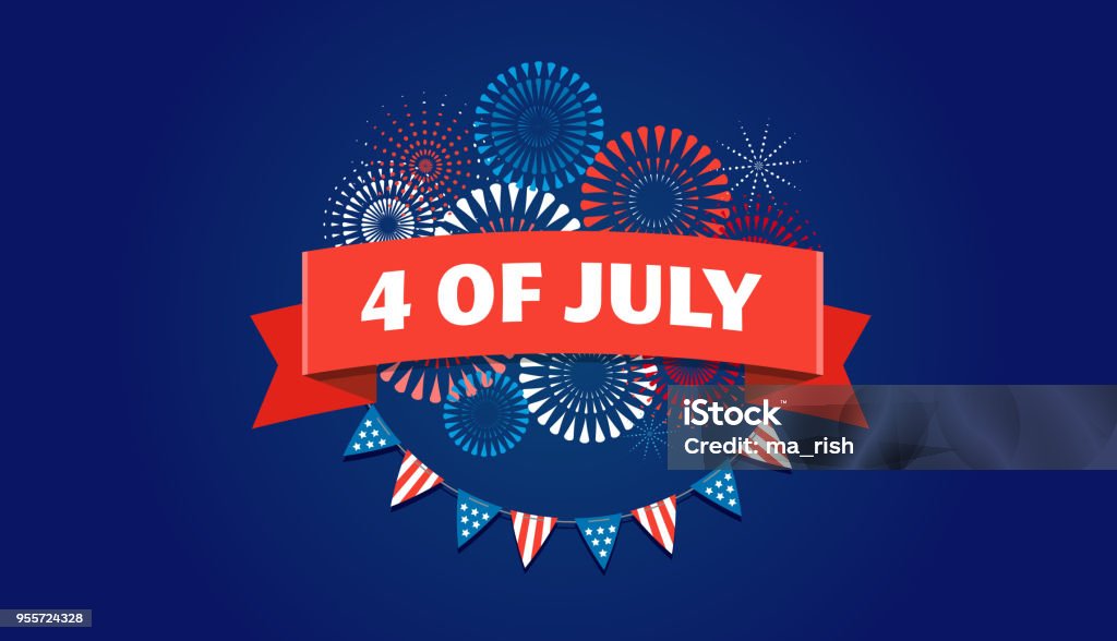 4th of July, American Independence Day celebration background with fireworks, banners, ribbons and color splashes 4th of July, American Independence Day celebration background with fireworks, banners, ribbons and color splashes. Concept design Circa 4th Century stock vector