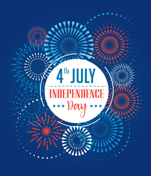 4. juli, american independence day feier hintergrund mit feuerwerk, spritzt fahnen, bänder und farbe - 4th of july stock-grafiken, -clipart, -cartoons und -symbole