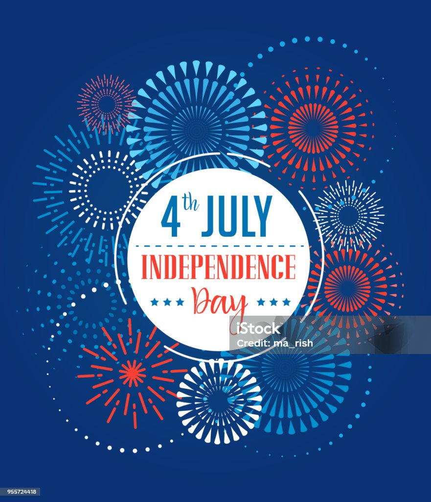 4th of July, American Independence Day celebration background with fireworks, banners, ribbons and color splashes 4th of July, American Independence Day celebration background with fireworks, banners, ribbons and color splashes. Concept design Fourth of July stock vector