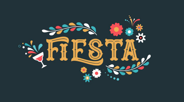 fiesta-banner und poster-design mit fahnen, blumen, dekorationen - karneval stock-grafiken, -clipart, -cartoons und -symbole