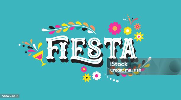 Fiesta Banner And Poster Design With Flags Flowers Decorations Stock Illustration - Download Image Now