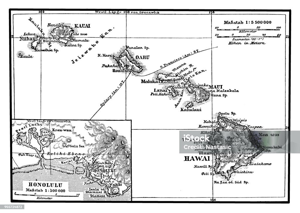 Map of the Hawaiian Archipelago Illustration of a Map of the Hawaiian Archipelago Big Island - Hawaii Islands stock illustration