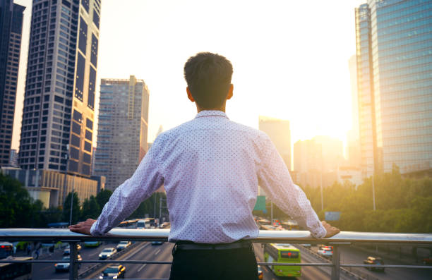 istock Businessman looking at city,standing on bridge 955727496