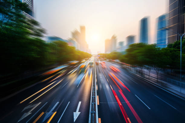 istock Car light tail in city street 955727748