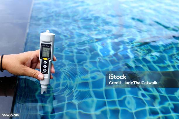 Resort Private Pool Has Weekly Check Maintenance Test Salt Meter Level Stock Photo - Download Image Now