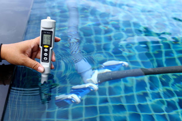 istock Resort Private pool has weekly check maintenance test, Salt Meter Level 955729328