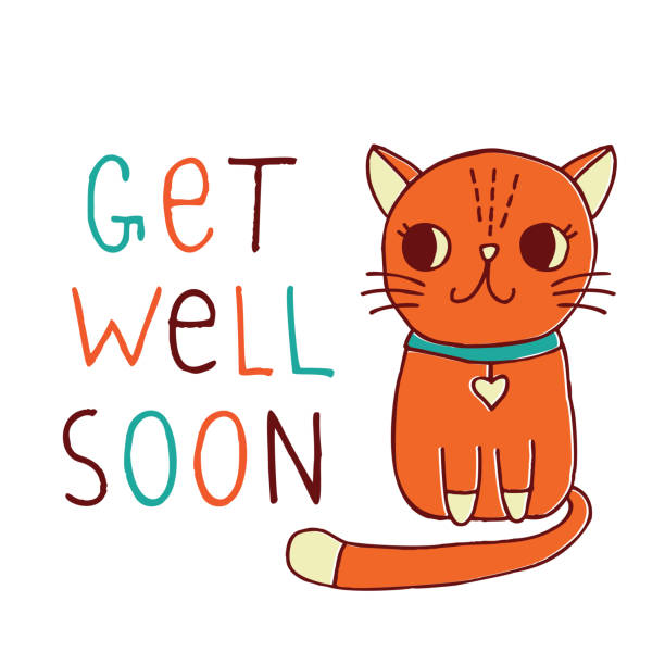 Get Well Soon, a card with a hand drawn red cat Get Well Soon, a vector card with a hand drawn red cat get well soon stock illustrations