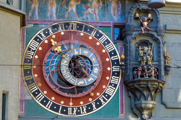 Astronomical dial of the Zytglogge, medieval clock tower, Bern, Switzerland Astronomical dial of the Zytglogge, medieval clock tower landmark of Bern, Switzerland bern photos stock pictures, royalty-free photos & images