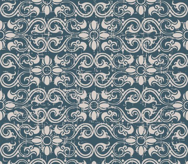 istock Worn out antique seamless background curve spiral cross flower 955733514
