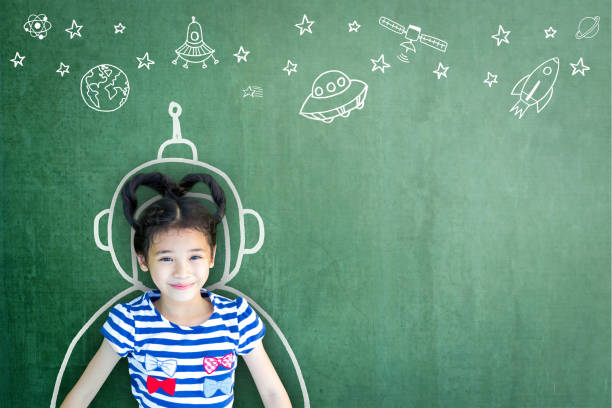 istock School girl kid's imagination with learning inspiration world in innovative science technology engineering maths STEM education and universal children's day concept 955744872