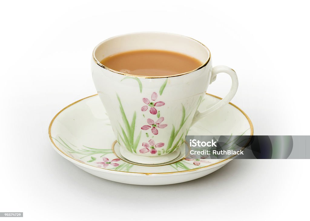 Thé servi dans une tasse et soucoupe peint à la main - Photo de D'autrefois libre de droits