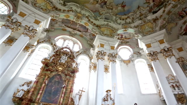 panning shot: Pilgrimage Church of Wies near  Fussen Bavaria, Germany