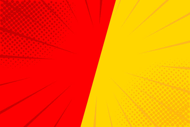 ilustrações de stock, clip art, desenhos animados e ícones de pop art retro comic. yellow and red background. versus lightning blast halftone dots. cartoon vs. vector illustration - red yellow