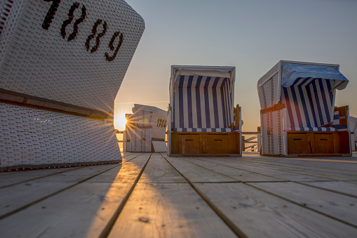 Beach chairs in Sankt Peter Ording in the evening sun