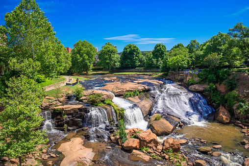 Once a dilapidated section of Greenville, South Carolina, Falls Park on the Reedy is now a beautiful urban park space with walking trails, falling water, surrounded by art galleries and restaurants.