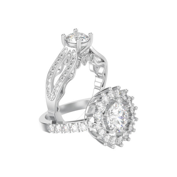 istock 3D illustration isolated two silver elegant solitaire decorative diamond rings 955752604