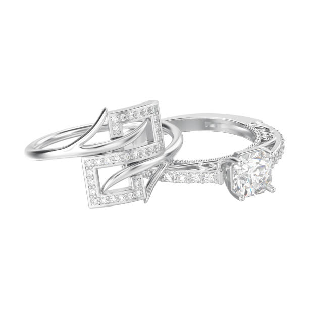 istock 3D illustration isolated two silver elegant solitaire decorative diamond rings 955752612