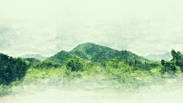 abstract mountain landscape watercolor painting background.