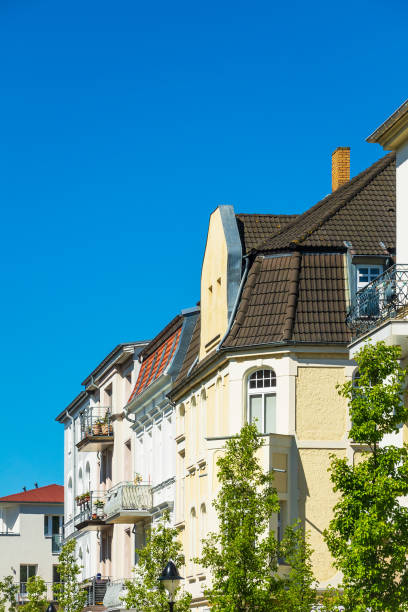 istock Building with blue sky in Warnemuende, Germany 955763422