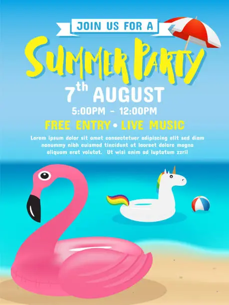 Vector illustration of Summer party invitation flyer background template design