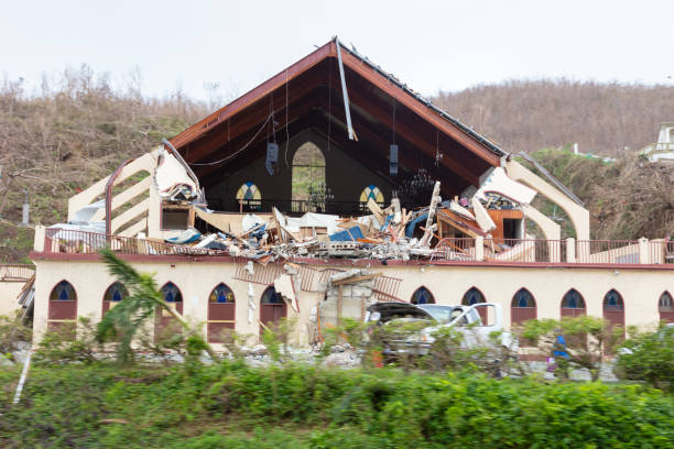Hurricane Irma, Maria destroyed church on St Thomas, us virgin islands aftermath of Hurricane Irma, Maria destroyed church on St Thomas, us virgin islands 2017 photos stock pictures, royalty-free photos & images