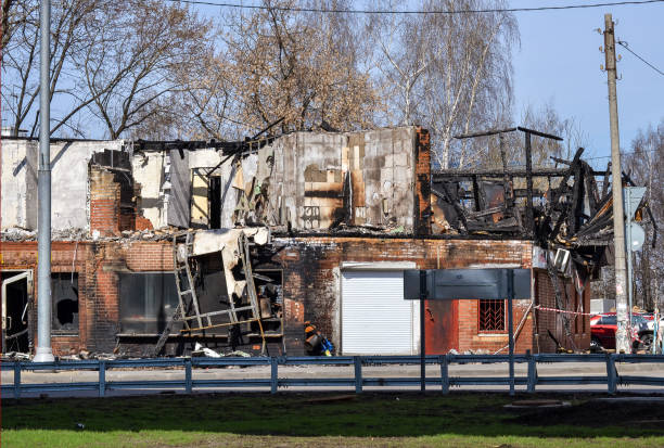 istock The house suffered from a fire. The ashes. Danger of fire 955763732