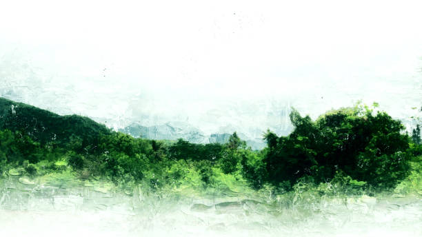 istock Abstract mountain and tree landscape watercolor painting background. 955768534