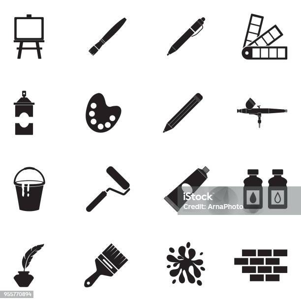 Drawing And Painting Icons Black Flat Design Vector Illustration Stock Illustration - Download Image Now