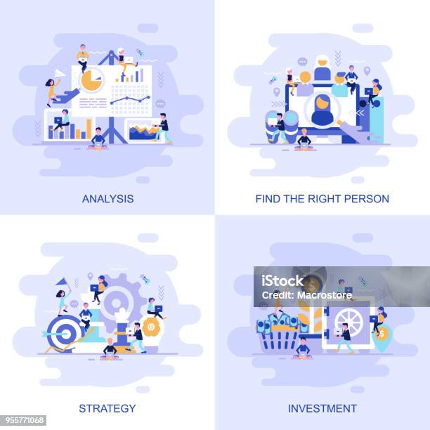 Moderne Flachkonzept Webbanner Von Investment Strategie Analyse Und Finden Der Rechten Person Mit Geschmückten Kleinen Menschen Charakter Stock Vektor Art und mehr Bilder von Analysieren