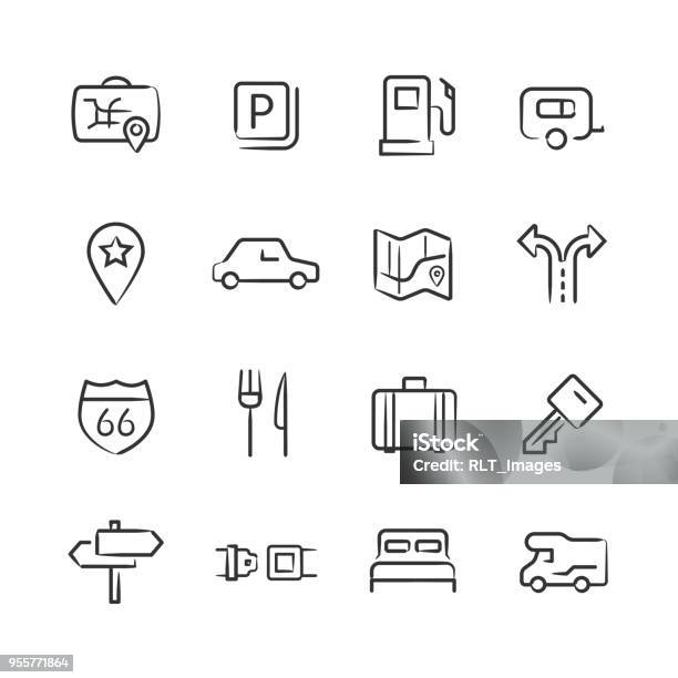 Road Trip Icons Sketchy Series Stock Illustration - Download Image Now - Icon Symbol, Sketch, Doodle