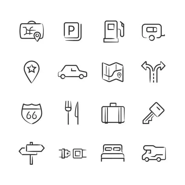 Vector illustration of Road Trip Icons — Sketchy Series