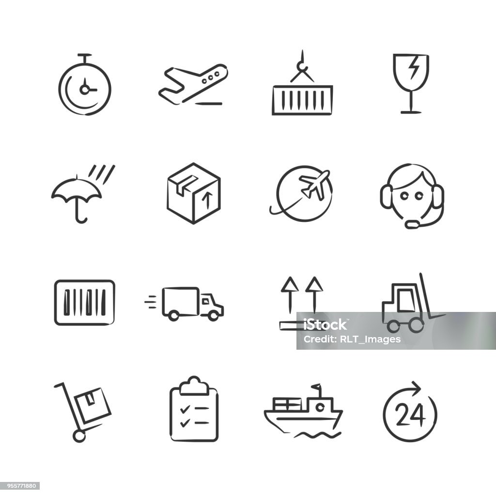Shipping & Logistics Icons — Sketchy Series Professional icon set in sketch style. Vector artwork is easy to colorize, manipulate, and scales to any size. Icon Symbol stock vector