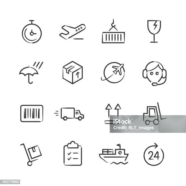 Shipping Logistics Icons Sketchy Series Stock Illustration - Download Image Now - Icon Symbol, Sketch, Drawing - Art Product