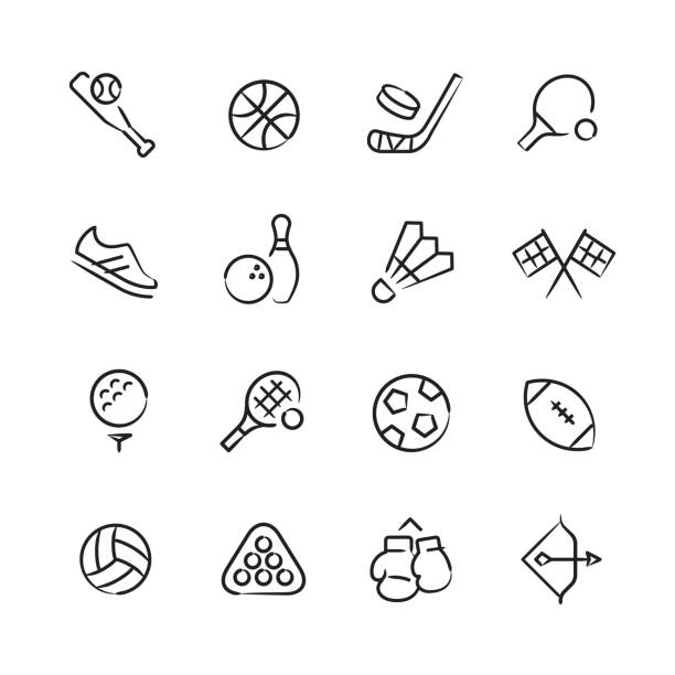 Sports & Athletics Icons — Sketchy Series Professional icon set in sketch style. Vector artwork is easy to colorize, manipulate, and scales to any size. shuttlecock stock illustrations