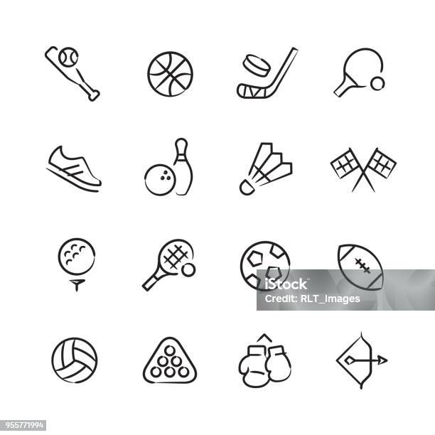 Sports Athletics Icons Sketchy Series Stock Illustration - Download Image Now - Doodle, Badminton - Sport, Shuttlecock